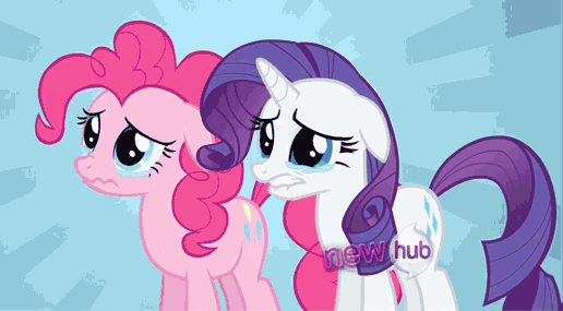 Size: 516x285 | Tagged: safe, screencap, character:pinkie pie, character:rarity, episode:putting your hoof down, g4, my little pony: friendship is magic, animated, crying, hub logo, sad