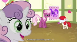 Size: 855x471 | Tagged: safe, screencap, character:cheerilee, character:sweetie belle, character:twist, episode:hearts and hooves day, g4, my little pony: friendship is magic, meme, pin the heart on the pony, ponyville schoolhouse, youtube caption