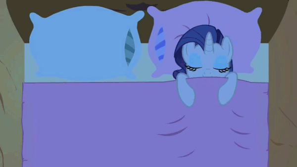 Size: 600x338 | Tagged: safe, screencap, character:rarity, friendship is witchcraft, episode:look before you sleep, g4, my little pony: friendship is magic, animated, bed, solo, twitch