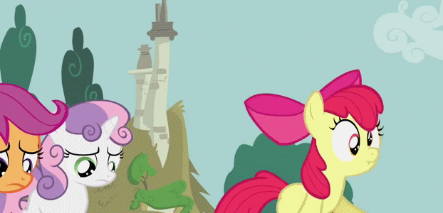 Size: 622x300 | Tagged: safe, screencap, character:apple bloom, character:scootaloo, character:sweetie belle, species:pegasus, species:pony, episode:ponyville confidential, g4, my little pony: friendship is magic, animated, cutie mark crusaders, derp, force field, scrunchy face