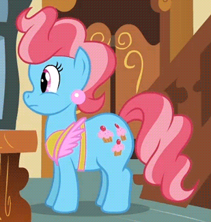Size: 309x325 | Tagged: safe, screencap, character:cup cake, episode:lesson zero, g4, my little pony: friendship is magic, animated, cropped, food, frosting, offscreen character, sitting, solo
