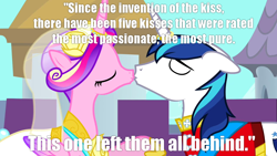 Size: 1280x720 | Tagged: safe, screencap, character:princess cadance, character:shining armor, ship:shiningcadance, episode:a canterlot wedding, g4, my little pony: friendship is magic, eyes closed, female, floppy ears, horn ring, image macro, kissing, male, meme, quote, straight, the princess bride