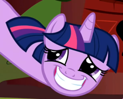 Size: 656x530 | Tagged: safe, screencap, character:twilight sparkle, bad poker face, long neck, neck, smiling