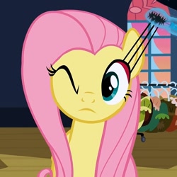 Size: 700x700 | Tagged: safe, screencap, character:fluttershy, episode:hearth's warming eve, g4, my little pony: friendship is magic, cropped, eyelashes, mascara