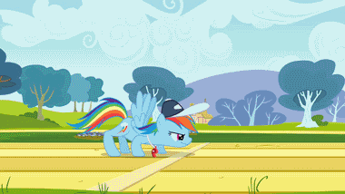 Size: 380x214 | Tagged: safe, screencap, character:cloud kicker, character:derpy hooves, character:dizzy twister, character:fluttershy, character:helia, character:orange swirl, character:rainbow dash, character:rumble, character:sassaflash, character:spike, character:thunderlane, character:twilight sparkle, character:twilight sparkle (unicorn), species:pegasus, species:pony, species:unicorn, episode:hurricane fluttershy, g4, my little pony: friendship is magic, anemometer, animated, clothing, colt, female, flying, hat, male, mare, messy mane, race