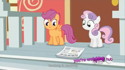 Size: 1366x768 | Tagged: safe, screencap, character:scootaloo, character:sweetie belle, species:pegasus, species:pony, episode:ponyville confidential, g4, my little pony: friendship is magic, youtube link