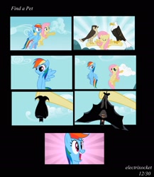Size: 2000x2300 | Tagged: safe, artist:electrixocket, screencap, character:fluttershy, character:rainbow dash, species:pegasus, species:pony, episode:may the best pet win, g4, my little pony: friendship is magic, bald eagle, batman, comic, crossover, eagle, falcon, female, find a pet, high res, mare, peregrine falcon, pet, photoshop
