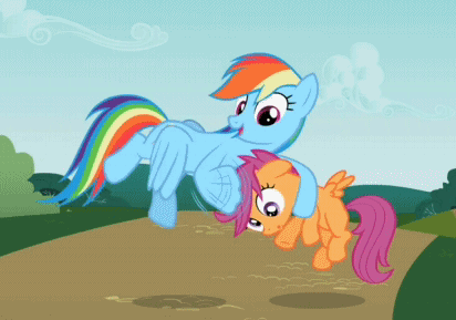 Size: 412x289 | Tagged: safe, screencap, character:rainbow dash, character:scootaloo, species:pegasus, species:pony, animated, noogie