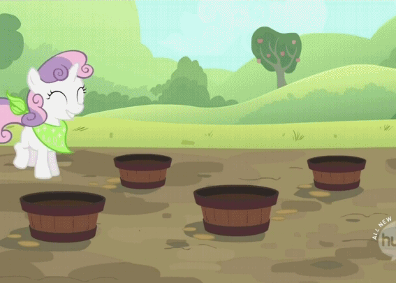 Size: 567x405 | Tagged: safe, screencap, character:sweetie belle, episode:sisterhooves social, g4, my little pony: friendship is magic, animated, bucket, cropped, eyes closed, hopping, neckerchief, solo