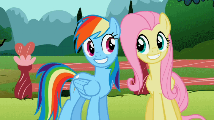 Size: 720x405 | Tagged: safe, screencap, character:fluttershy, character:rainbow dash, species:pegasus, species:pony, episode:may the best pet win, g4, my little pony: friendship is magic, animated, faec, female, gif, mare