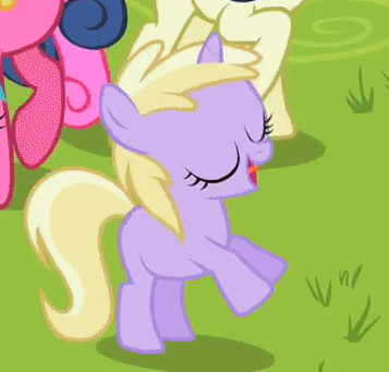 Size: 357x341 | Tagged: safe, screencap, character:aura, character:bon bon, character:cherry berry, character:dinky hooves, character:sweetie drops, episode:the mysterious mare do well, g4, my little pony: friendship is magic, animated, cropped, cute, dancing, dinkabetes, hoofy-kicks, horses doing horse things, loop, offscreen character, solo focus