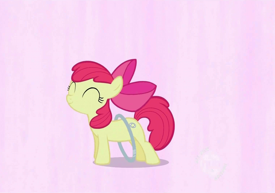 Size: 955x672 | Tagged: safe, screencap, character:apple bloom, episode:the cutie pox, g4, my little pony: friendship is magic, abstract background, animated, cropped, eyes closed, fake cutie mark, loop, loop-de-hoop, solo