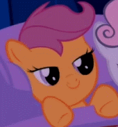Size: 170x183 | Tagged: safe, screencap, character:scootaloo, character:sweetie belle, species:pegasus, species:pony, episode:stare master, g4, my little pony: friendship is magic, animated, blinking, cropped, cute, cutealoo, female, filly, gif, hush now quiet now, solo, yawn