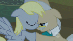 Size: 800x447 | Tagged: safe, screencap, character:derpy hooves, character:mayor mare, species:pegasus, species:pony, episode:lesson zero, g4, my little pony: friendship is magic, female, glasses, hub logo, imminent kissing, mare, out of context