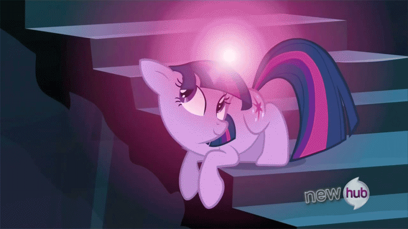 Size: 800x450 | Tagged: safe, screencap, character:twilight sparkle, character:twilight sparkle (unicorn), species:pony, species:unicorn, episode:the crystal empire, g4, my little pony: friendship is magic, all new, animated, bent over, cute, ear twitch, female, glowing horn, horses doing horse things, leaning, magic, mare, smiling, solo, twiabetes