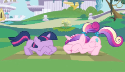 Size: 250x145 | Tagged: safe, screencap, character:princess cadance, character:twilight sparkle, ladybugs-awake, episode:a canterlot wedding, g4, my little pony: friendship is magic, animated, covering, cute, cutedance, face down ass up, female, filly, filly twilight sparkle, peekaboo, peeking, singing, smiling, sunshine sunshine, talking, teen princess cadance, twiabetes, younger