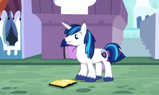 Size: 650x390 | Tagged: safe, screencap, character:shining armor, character:twilight sparkle, species:pony, episode:a canterlot wedding, g4, my little pony: friendship is magic, animated, book, cute, female, filly, filly twilight sparkle, happy, hoofy-kicks, hopping, male, mare, pronking, rearing, stallion, teen shining armor, teenager, twiabetes, younger