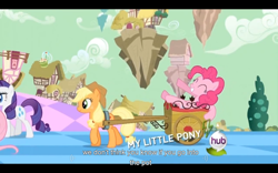 Size: 1024x640 | Tagged: safe, screencap, character:applejack, character:pinkie pie, character:rarity, episode:the return of harmony, g4, my little pony: friendship is magic, youtube caption
