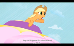 Size: 1024x640 | Tagged: safe, screencap, character:applejack, episode:the return of harmony, g4, my little pony: friendship is magic, adolf hitler, solo, youtube caption