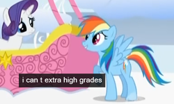 Size: 554x332 | Tagged: safe, screencap, character:rainbow dash, character:rarity, episode:sonic rainboom, g4, my little pony: friendship is magic, balloon, frown, grades, grin, hot air balloon, hub logo, smiling, spread wings, twinkling balloon, wings, youtube caption