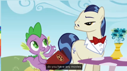 Size: 644x362 | Tagged: safe, screencap, character:horte cuisine, character:spike, episode:the ticket master, g4, my little pony: friendship is magic, waiter, youtube caption