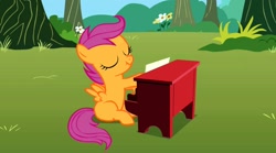 Size: 1271x707 | Tagged: safe, screencap, character:scootaloo, species:pegasus, species:pony, episode:the show stoppers, g4, my little pony: friendship is magic, piano, scrunchy face, solo