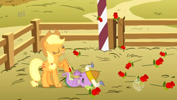 Size: 1920x1080 | Tagged: safe, screencap, character:applejack, character:spike, episode:fall weather friends, g4, my little pony: friendship is magic, hogtied, rope, tied up