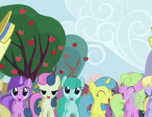 Size: 525x405 | Tagged: safe, screencap, character:amethyst star, character:bon bon, character:cloud kicker, character:daisy, character:dizzy twister, character:flam, character:flim, character:lemon hearts, character:orange swirl, character:rainbow dash, character:sparkler, character:spring melody, character:sprinkle medley, character:sweetie drops, episode:the super speedy cider squeezy 6000, g4, my little pony: friendship is magic, animated, dancing, flim flam brothers, perfect loop