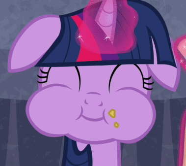 Size: 379x337 | Tagged: safe, screencap, character:twilight sparkle, episode:a canterlot wedding, g4, my little pony: friendship is magic, animated, bust, cute, eating, eyes closed, floppy ears, loop, puffy cheeks, solo