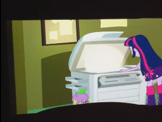 Size: 320x240 | Tagged: safe, screencap, character:twilight sparkle, equestria girls:equestria girls, g4, my little pony:equestria girls, animated, inverted colors, photocopier, solo