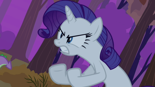 Size: 640x360 | Tagged: safe, screencap, character:rarity, species:pony, species:unicorn, episode:dragon quest, g4, my little pony: friendship is magic, angry, animated, bipedal, female, frown, glare, gritted teeth, mare, open mouth, solo, talking