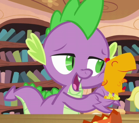 Size: 477x423 | Tagged: safe, screencap, character:peewee, character:spike, episode:dragon quest, g4, my little pony: friendship is magic, animated, cropped, duo, male, nuzzling, peewee, phoenix chick