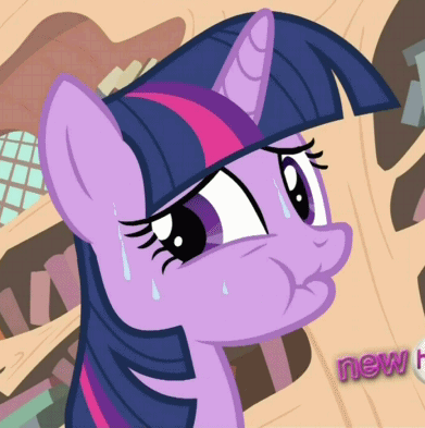 Size: 391x393 | Tagged: safe, screencap, character:twilight sparkle, episode:it's about time, g4, my little pony: friendship is magic, all new, animated, hub logo, invisible stallion, sweat, text