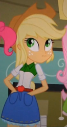 Size: 418x796 | Tagged: safe, screencap, character:applejack, equestria girls:equestria girls, g4, my little pony:equestria girls, cropped, liar face, scrunchy face, solo focus