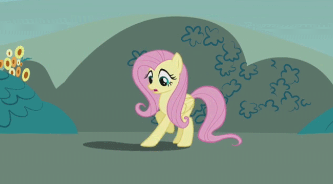 Size: 648x358 | Tagged: safe, screencap, character:fluttershy, episode:dragonshy, g4, my little pony: friendship is magic, animated, hoofy-kicks, loop, reversed, scared, shadow, solo