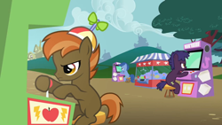 Size: 640x360 | Tagged: safe, screencap, character:archer, character:button mash, episode:hearts and hooves day, g4, my little pony: friendship is magic, apple bytes, arcade, arcade game, archer (character), crane game, gamer, high score