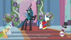 Size: 1366x768 | Tagged: safe, screencap, character:applejack, character:queen chrysalis, character:rarity, character:shining armor, character:spike, species:changeling, changeling queen, female, youtube caption, youtube link