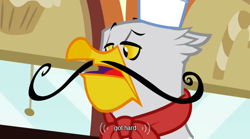 Size: 640x355 | Tagged: safe, screencap, character:gustave le grande, species:griffon, episode:mmmystery on the friendship express, g4, my little pony: friendship is magic, gustave le grande, solo, youtube caption