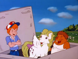 Size: 640x487 | Tagged: safe, screencap, character:danny williams, character:drudge, character:surprise, species:human, episode:the great rainbow caper, g1, my little pony 'n friends, adoraprise, cute, dannybetes, drudgeabetes