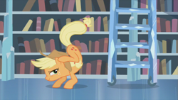 Size: 853x480 | Tagged: safe, screencap, character:applejack, episode:the crystal empire, g4, my little pony: friendship is magic, buck, bucking, great moments in animation, kick, kicking, ladder, solo
