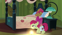 Size: 1280x720 | Tagged: safe, screencap, character:apple bloom, character:babs seed, episode:one bad apple, g4, my little pony: friendship is magic, lantern, mouth hold, saddle bag, sleeping, sneaking