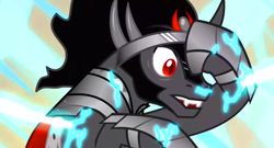 Size: 1280x690 | Tagged: safe, screencap, character:king sombra, species:pony, species:unicorn, episode:the crystal empire, g4, my little pony: friendship is magic, cute, imminent death, male, solo, sombradorable, stallion