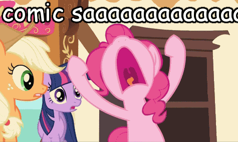 Size: 475x283 | Tagged: safe, screencap, character:applejack, character:pinkie pie, character:twilight sparkle, episode:secret of my excess, g4, my little pony: friendship is magic, animated, comic sans, cyanide & happiness, text