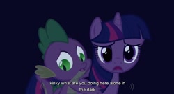 Size: 762x416 | Tagged: safe, screencap, character:spike, character:twilight sparkle, episode:bridle gossip, g4, my little pony: friendship is magic, dark, kinky, youtube caption