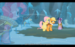 Size: 1024x640 | Tagged: safe, screencap, character:applejack, character:clover the clever, character:fluttershy, character:pinkie pie, character:rainbow dash, character:rarity, character:twilight sparkle, episode:hearth's warming eve, g4, my little pony: friendship is magic, boris yeltsin, chancellor puddinghead, commander hurricane, princess platinum, private pansy, smart cookie, youtube caption