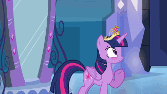 Size: 325x183 | Tagged: safe, screencap, character:spike, character:twilight sparkle, character:twilight sparkle (alicorn), species:alicorn, species:dragon, species:pony, equestria girls:equestria girls, g4, my little pony:equestria girls, animated, blushing, bump, claws, female, male, mare, mirror, spike running into twilight's rear, surprised, tail, wide eyes