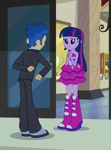 Size: 356x480 | Tagged: safe, screencap, character:flash sentry, character:twilight sparkle, equestria girls:equestria girls, g4, my little pony:equestria girls, animated, boots, clothing, derp, door, duo, fall formal outfits, female, flashabuse, gif, high heel boots, male, shoes, sneakers, tuxedo, twilight ball dress