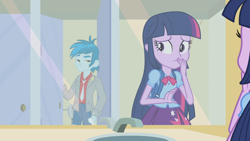 Size: 1920x1080 | Tagged: safe, screencap, character:twilight sparkle, equestria girls:equestria girls, g4, my little pony:equestria girls, background human, bathroom, female, male, out of context, this strange world, thunderbass