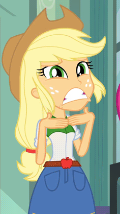 Size: 236x419 | Tagged: safe, screencap, character:applejack, equestria girls:equestria girls, g4, my little pony:equestria girls, animated, cropped, do not want, faec, gritted teeth, no, nope, so much nope, solo, squint