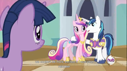 Size: 1366x768 | Tagged: safe, screencap, character:princess cadance, character:shining armor, character:twilight sparkle, species:reindeer, ship:shiningcadance, female, male, shipping, straight, youtube caption, youtube link